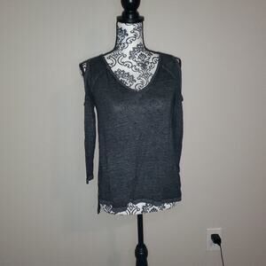 Ana small womens charcoal grey cold shoulder 3/4 sleeve shirt